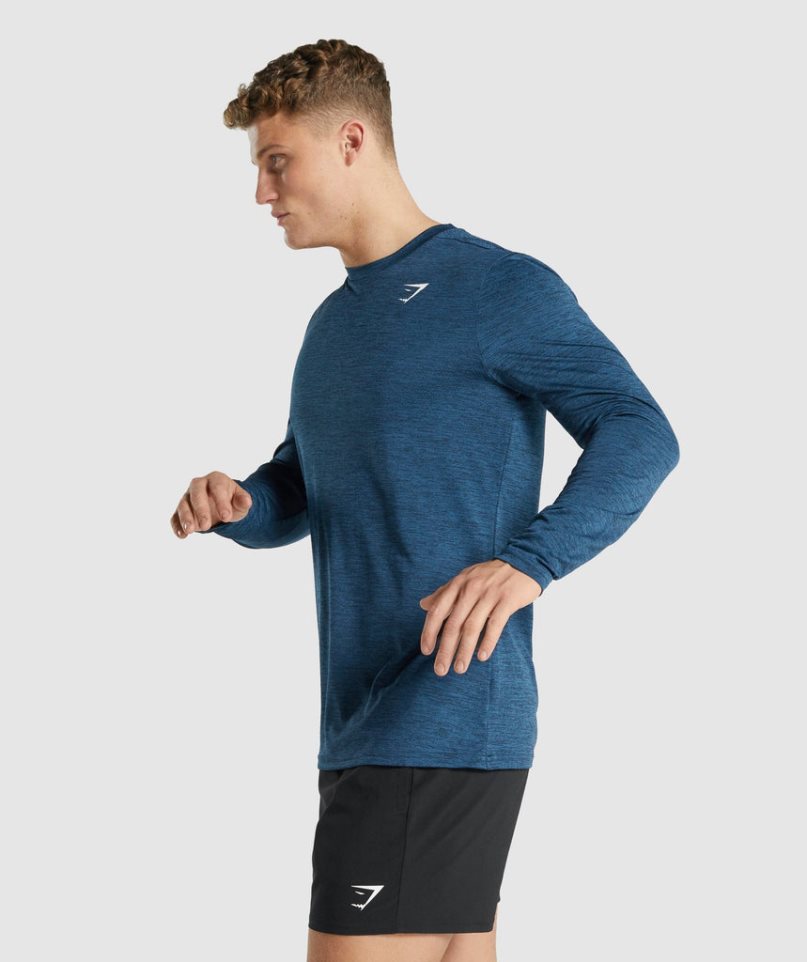 Men's Gymshark Arrival Marl Long Sleeve T-Shirts Navy | NZ 6LYRGK